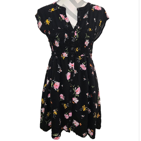 Free People Dresses & Skirts - FREE PEOPLE Greatest Day Floral Dress Black Pink Yellow Smocked Waist Medium